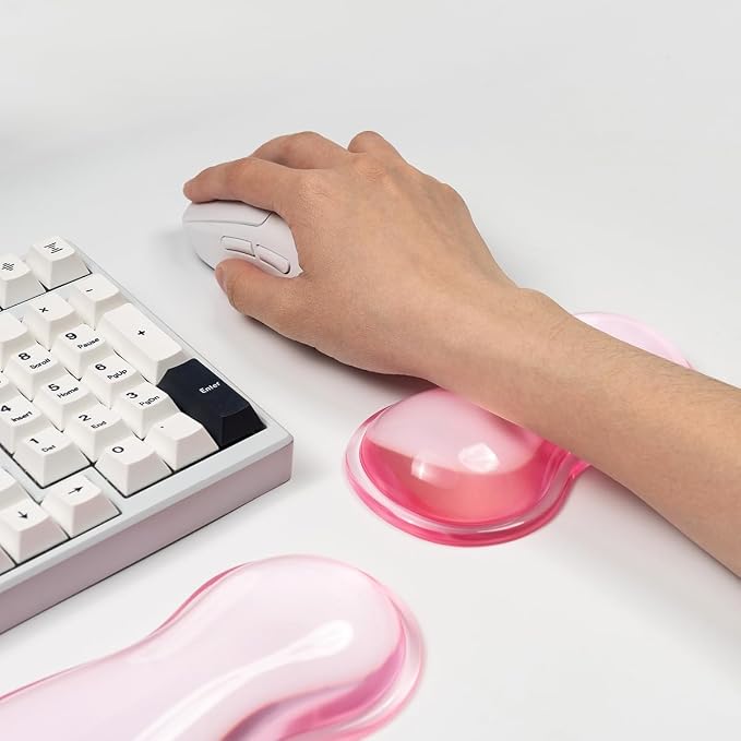 Ergonomic Silicone Gel Keyboard and Mouse Wrist Rest Set – Clear Wrist Rest for Keyboard 60%/68%/75%, Comfort & Support for Typing and Gaming(Pink)