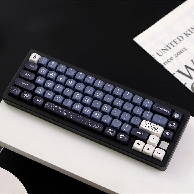 MOA Keycaps 126 Keys PBT Keycaps Dye-Sublimation Custom Keyboard Key Caps Set for Cherry Gateron MX Switches Mechanical Keyboards, Black Blue Space Theme Key Caps