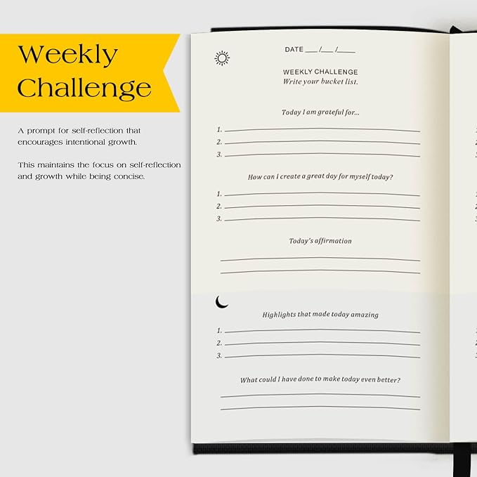 The Original Gratitude Journal with Inspiring Prompts & Quotes for Mindfulness, Reflection & Personal Growth - Daily Wellness Journal for Men & Women - Luxurious Linen Black Cover