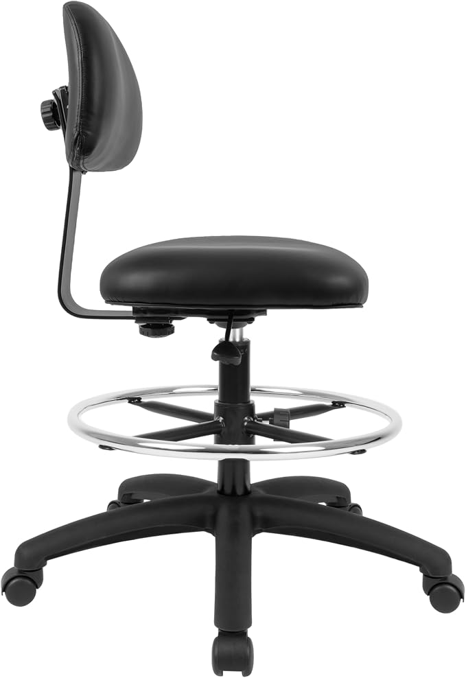 FSS Series Square seat Tall (24"-34") seat Height Chair. Vinyl-for Office, Garage, Desk, Shop, Computer, Doctor, Medical, Easy to Clean! 18" Footring (Black, Tall, _Standard Casters)
