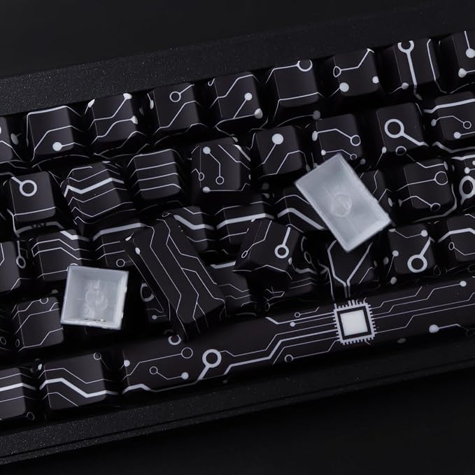 Custom PBT Keycaps, Cool Modern Technology Style Keyboard Key caps(Black) | Tsungup 135 Keys Shine Through Side Print Keycap Set, Cherry Profile for Cherry MX Switches Mechanical Keyboard