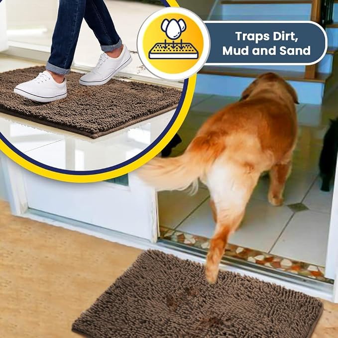 Muddy Mat® | Super Absorbent Door Mat Indoor, Microfiber Quick Dry Chenille Entryway Rug, Non-Slip Front Door Mat, Indoor Mats for Entryway, Machine Washable Pet Rug, Tan 20" x 48"