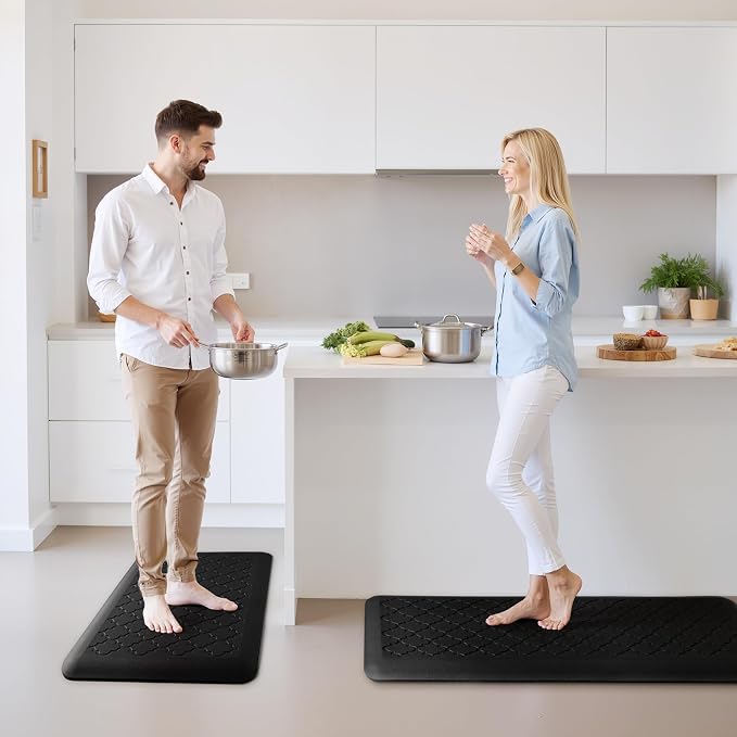 TranquilRelax 4/5 Inch Thick Anti-Fatigue Kitchen Mat Water Resistant Non-Slip Kitchen Floor Mat Ergonomic Comfort Standing Mat for Home Kitchen Office Laundry 17.3"x 60" Black