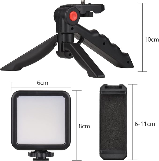 Andoer Smartphone Vlog Kit Mini LED Video Light + Cardioid Microphone + Extendable Phone Clip + Tripod with Adjustable Brightness for Live Stream Vlog Video Shooting Video Conference Selfie
