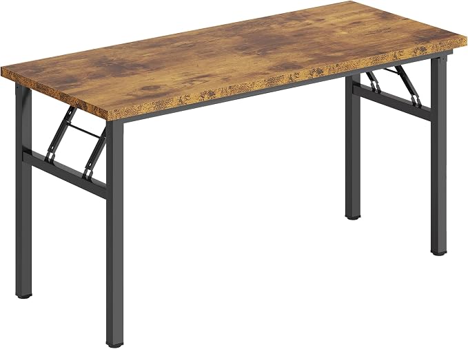 sogesfurniture Foldable Computer Desk 62 inches, Retro Large Folding Sturdy Laptop Workstation Table for Home Office, No Assembly Portable Study Writing Gaming Desk for Small Spaces, Rustic Brown