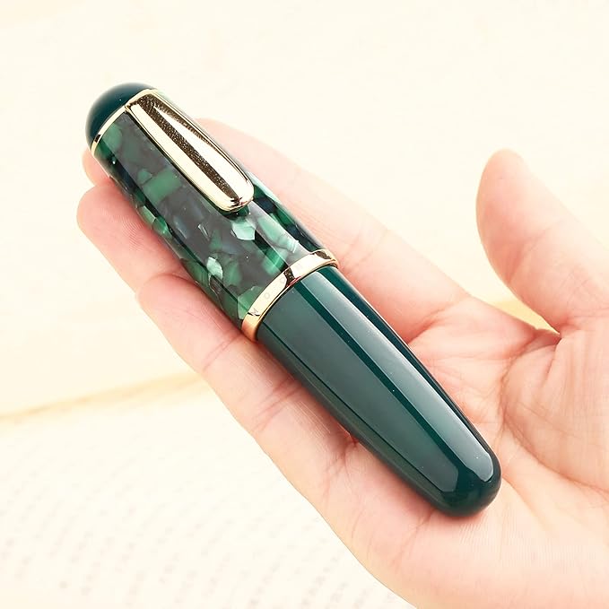 Lanxivi Majohn Q1 Fountain Pen Fude Pen Bent Nib Green Acryli Celluloid, Little Fat Man Eyedropper Filling Pocket Pen Large Capacity