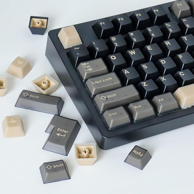 Tsungup Black Translucent Custom Keycaps,163 Keys Double Shot PBT Keycaps,Cherry Profile Key Caps Keyboard Keycap Set for Cherry MX Switches Mechanical Keyboard(Black)
