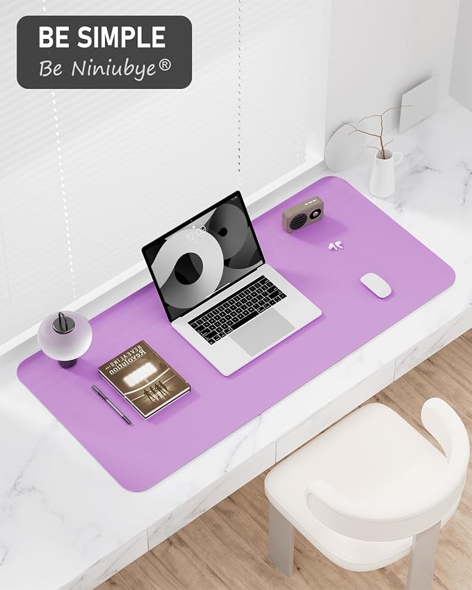 Desk Pad, 35.5" x 17" PU Leather Non-Slip Desk Mat Large Mouse Pad for Desktop, Waterproof Laptop Computer Writing Mat for Office, Home, Work, Gaming, Purple