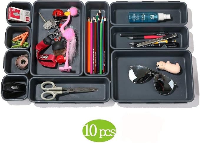 Interlocking Desk Drawer Organizer Separators for Kitchen, Bathroom, Makeup, Office (Set of 10)