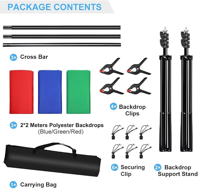 PULUZ Blue Green Red Screen Backdrop Kit with Tripod Stand, 6.5x6.5ft Green Screen Stand for Content Creation and Virtual Backgrounds, Blue Red Photo Background with Backdrop Stand for Photography