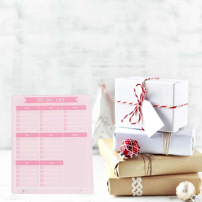 Weekly Planner Dry Erase Board for Desk,10''x12'',Acrylic Desk Calendar to Do List Planner Board with Stand,Pink Dry Erase White Board for Home Office School-ZL-P-2530
