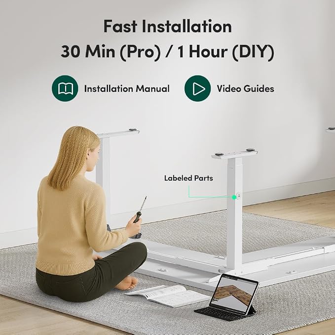 FEZIBO 75" x 63"L Shaped Standing Desk Adjustable Height, Electric Stand up Corner Computer Desk, Sit Stand Home Office Desk with Splice Board, White