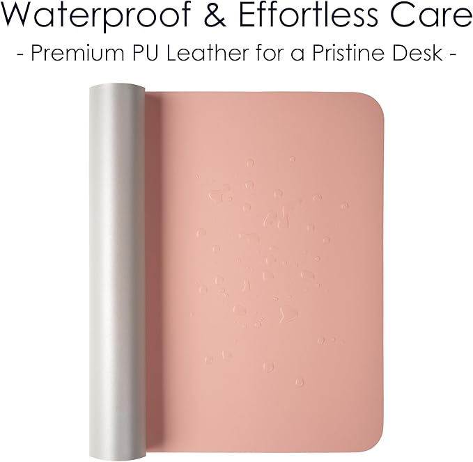 WAYBER Leather Desk Pad Protector, Waterproof Mouse Pad, PU Desk Mat, Office Desk Cover, Desk Writing Mat for Office/Home/Work/Cubicle (Pink/Silver) 23.6x13.7in