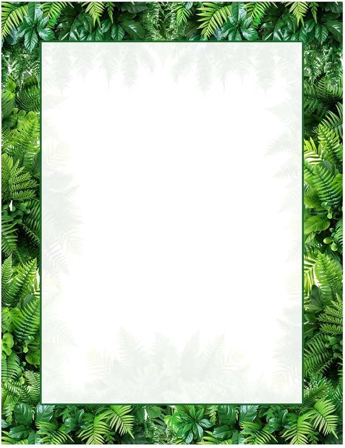 Fern Foliage 25 Pack - 8.5 x 11 Inch Printable Letterhead - Laser and Inkjet Printer Compatible