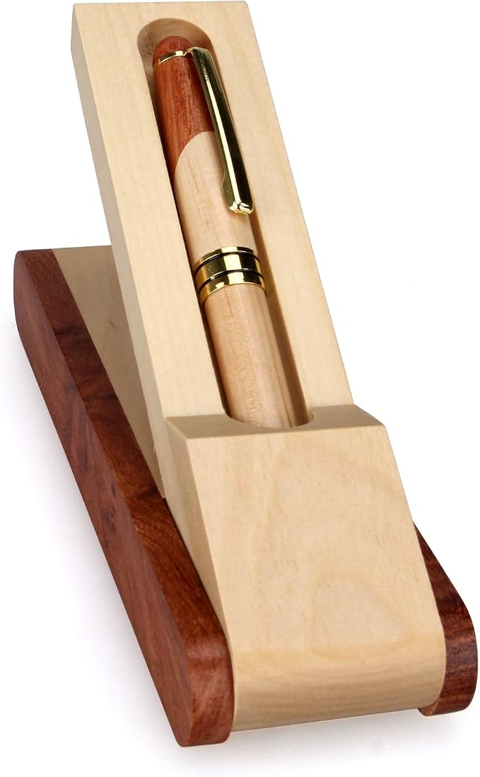 Renawe Best Wooden Gel Pen Gift Set with Handmade Rollerball Designer Pen Holder Box and Refills, Business Ballpoint Pen with Fancy Journaling Pen Display Case