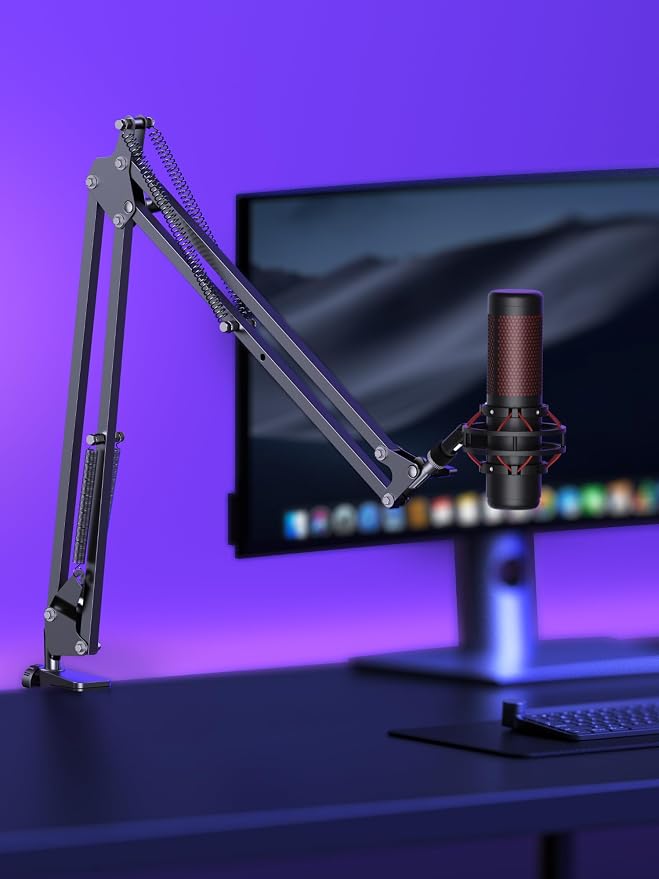 InnoGear Mic Stand for Blue Yeti, Heavy Duty Microphone Stand with Microphone Windscreen and Dual Layered Mic Pop Filter Suspension Boom Scissor Arm Stands for Blue Spark and Other Mics, Medium
