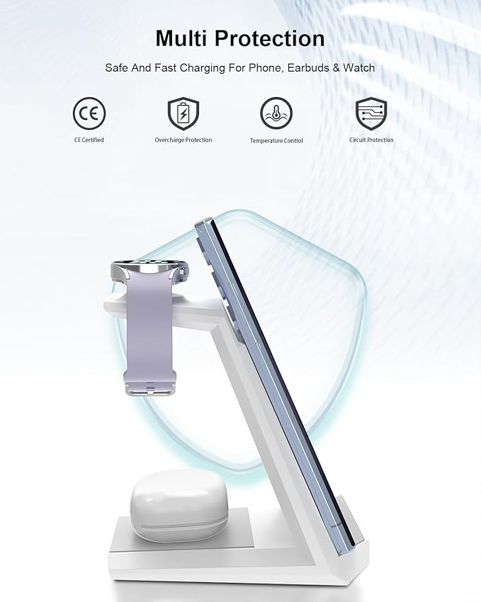 Wireless Charger for Samsung Charging Station, ADADPU 3 in 1 Charger Stand for Multiple Devices Fast Dock for Galaxy S25 S24 S23 Ultra S22 S21 Z Flip Fold 5, Samsung Watch 7/6/5/4/3/Pro, Galaxy Buds