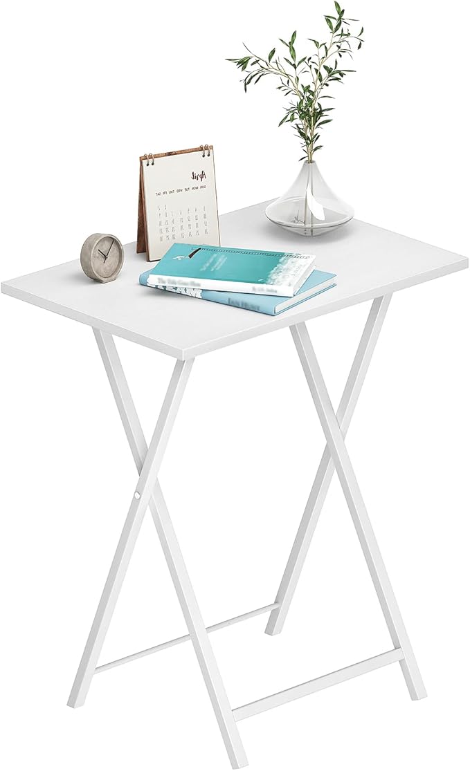 HOOBRO Folding TV Tray Tables, Set of 2 Side Table for Small Space, Industrial Snack Tables for Eating at Couch, Stable Metal Frame, Easy Assembly, Space Saving, White WW25BZ01N1