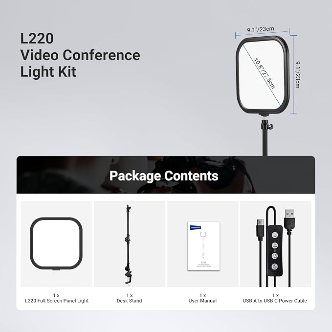 NEEWER Basics 10.8" Video Conference Lighting with Desk Clamp Stand, 15W Bi Color Edge Lit Full Screen Dimmable Streaming Light CRI95+ for Video Recording Computer Laptop Webcam Zoom Calls, L220
