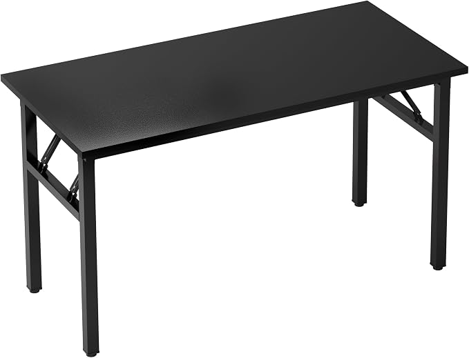 sogesfurniture 62 inches Foldable Computer Desk, No Assembly Sturdy Large Laptop Workstation for Home Office, Modern Portable Folding Study Table Writing Gaming Desk for Small Spaces, Black