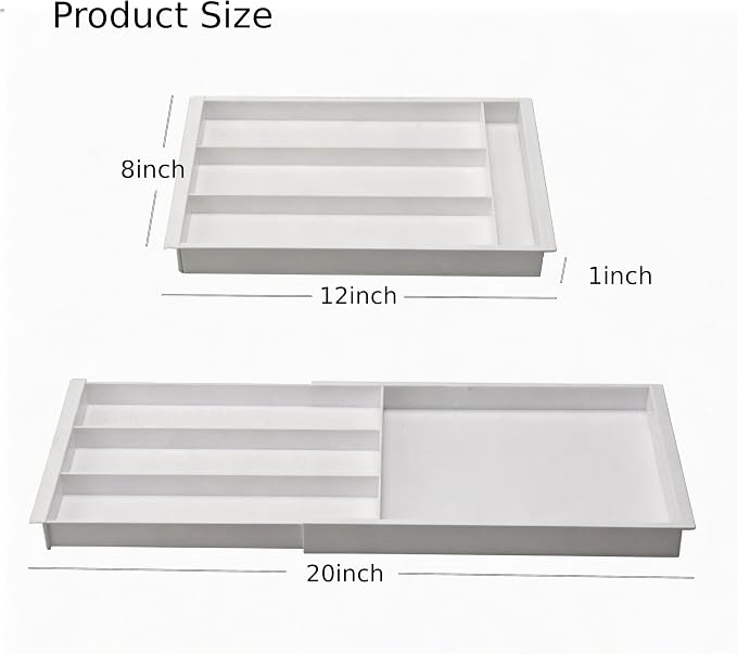 Expandable Shallow Drawer Organizer 1" 11-18" Adjustable White Storage Bin | Expandable 11-18" Shallow 1" PET Drawer Organizer|White Tray|Office Kitchen Bathroom|Dual-Slot Design|Fits Slim Drawers