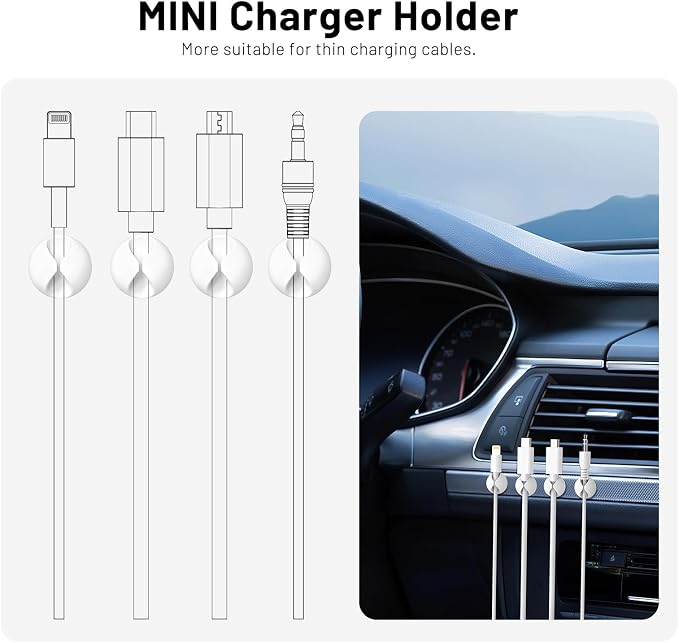 18 Pack Mini Cable Clips, Adhesive Cord Holder for Desk, White | Space Saving Compact Design, Removable, Leave No Trace, Cable Management for Car Cubicle Nightstand, Home Office Essentials