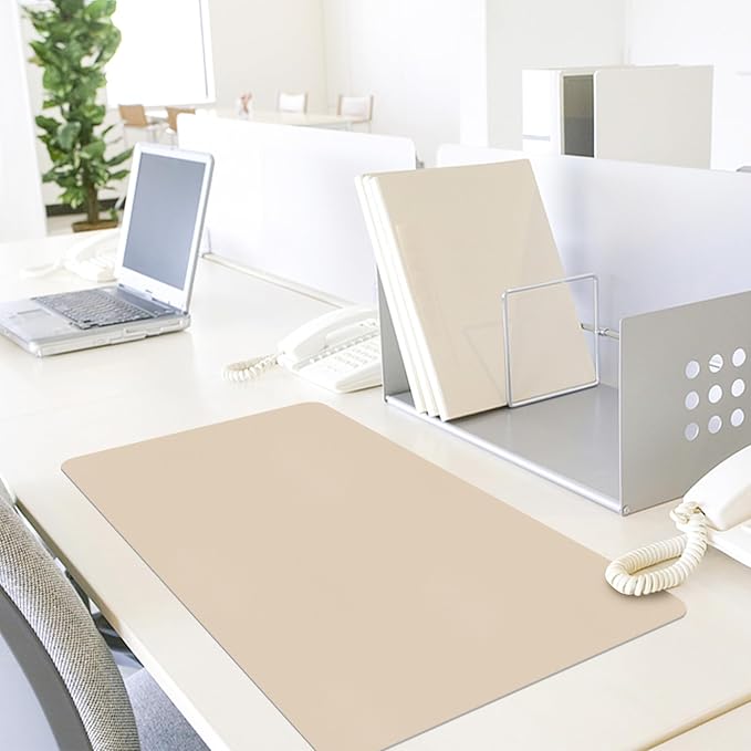Non-Slip Desk Pad Mat, Leather Beige Desk Mat for Desktop, Large Mouse Pad, Waterproof Computer Mouse Mat Desktop Protector for Office/Home, 23.6" x 13.7"