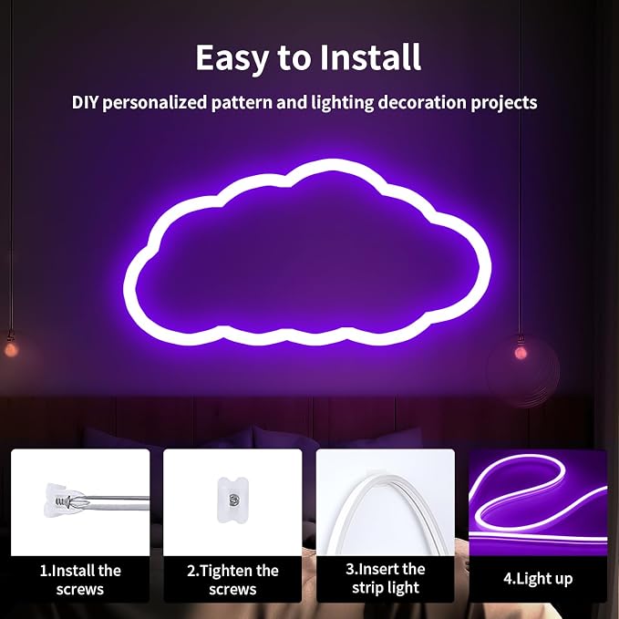 iNextStation 5M/16.4FT Purple Neon LED Strip Light, 12V Flexible Silicone Neon Rope Lights, IP65 Waterproof Cuttable LED Light with Mounting Clips for Gaming Room, Bedroom, DIY Decor (No Adapter)