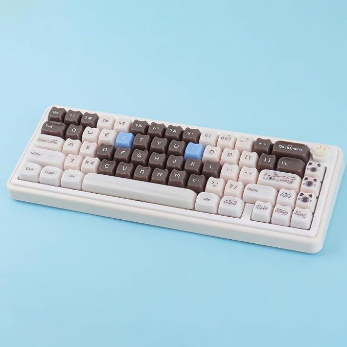 Sunzit Cute Cat Keycaps-Mao Profile,148 Keys Brown Siamese Cat Custom Keycaps 60 65 75 100 Percent,Cute Key caps Keyboard Keycap Set for MX Switches Mechanical Keyboard