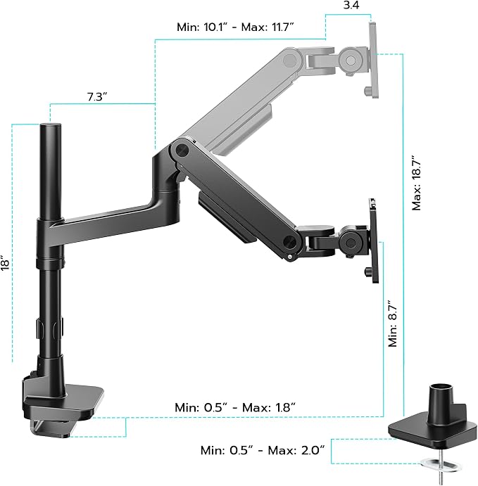 Single Monitor Arm Desk Mount for 17-49 Inch Monitors, Black | Heavy Duty Monitor Mount Stacked Monitor Arm Desk Holds 44 lbs