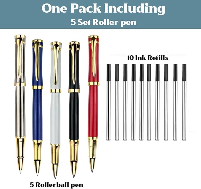 Ancolo Custom Pens Office Gift Set with 5 Gfit Box 10 extra Black Refills Metal Body Engraved with Your Message Personal Names Phone Number, Gift for Business Office Colleague Friends