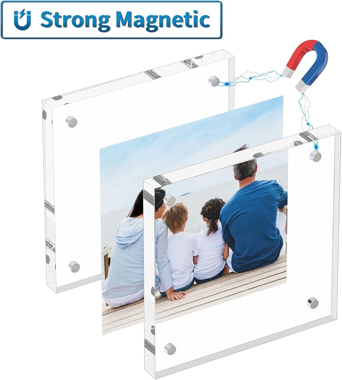 AITEE 4x4 Acrylic Picture Frames 3 Pack, Clear Picture Frames,20% Thicker | Freestanding Double Sided Magnetic Acrylic Lucite Frameless Transparent Square Frame Block Gift for Desktop Display