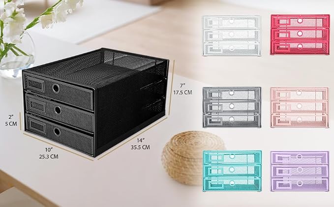 Exerz Paper Sorter 3 Drawer Wire Mesh A4 / Desk Multifunctional Desk Organiser/Multi-Layer Letter Tray - for Documents, Magazines, Notebooks and Letter (White) | Desk Organiser Pull Out Trays Keep Files Letters Magazines Folders Notebooks Neatly Separa...