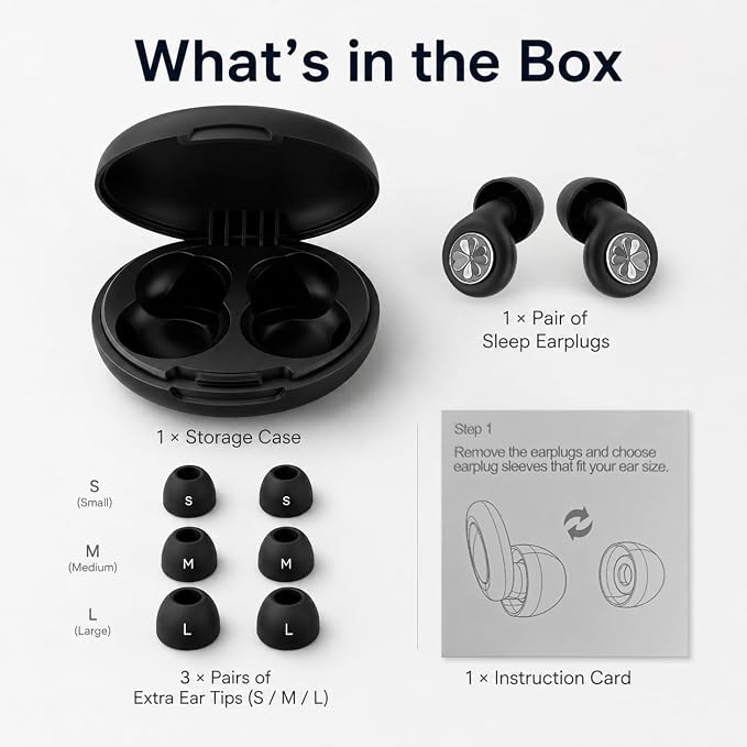 Ear Plugs Sleep Earplugs for Snoring & Noise Reduction, Soft Breathable Silicone Plugs with Metal Filter, Comfortable Reusable Ear Plugs for Adults (Black)