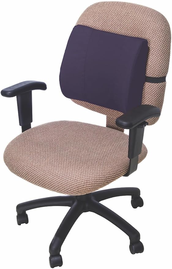 Essential Medical Supply Molded Lumbar Cushion in Navy with Elastic Positioning Strap - Perfect for Office or Car Chairs, Provides Lower Back Support and Comfort