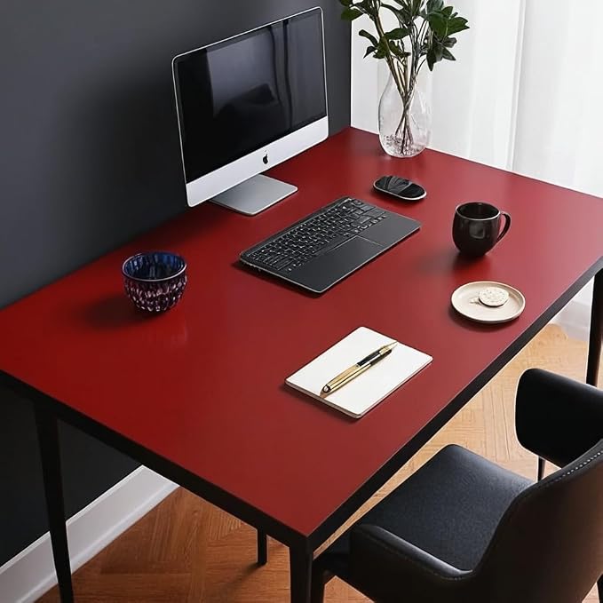 Leather Table Cover,1.8mm Thick,24x48 Inch,Table Protectors for Rectangle,Waterproof Desk Pad, Scratch - Resistant Craft Mat for Dining Table, Office Desk and Art Station(Black+Wine Red)