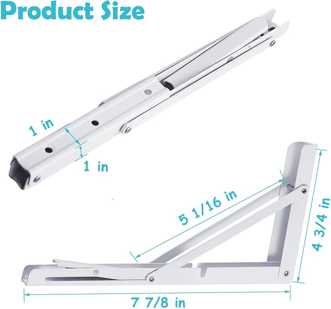 CLT 8" White Folding Shelf Brackets Max. Load 220 lb, Heavy Duty DIY Wall Mounted Shelf Bracket Space Saving for Table Work Bench, Pack of 2