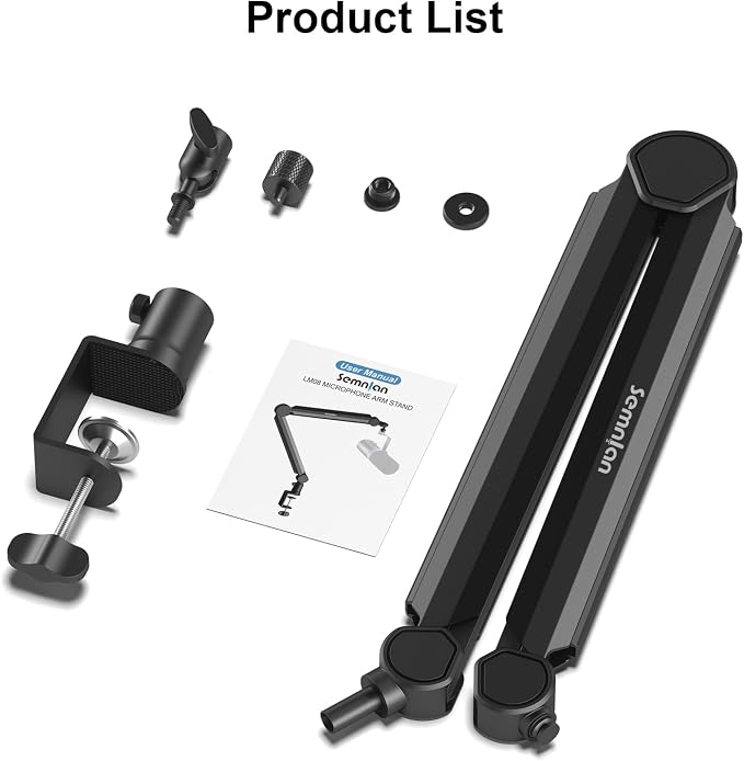 Microphone Arm,SEMNLAN LM08 Desk Adjustable Mic Boom Arm Stand,Suitable For Blue Yeti,Snowball iCE, HyperX QuadCast,SoloCast,Elgato Wave,Etc