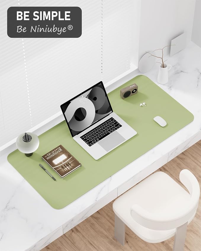 Desk Pad, 35.5" x 17" PU Leather Non-Slip Desk Mat Large Mouse Pad for Desktop, Waterproof Laptop Computer Writing Mat for Office, Home, Work, Gaming, Green