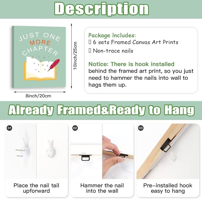 CHDITB Funny Reading Quote Art Prints - 8'x10' Set of 6 Motivational Positive Read More Book Frame Poster Readers Book Lovers Bookworm Student Gift, Wall Art for Library, School College Dorm Decor