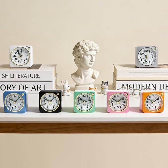Lamisola Ultra Small Battery Analog Travel Alarm Clock, Retro Bedside Desk Clocks for Bedrooms, Vintage Home Decor for Bathroom Kichen Office Room,Orange