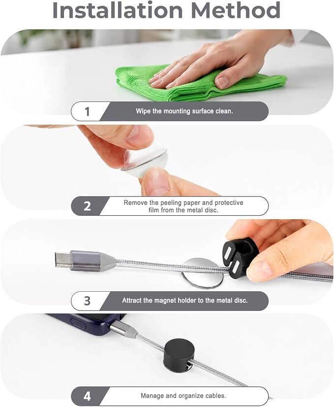 Magnetic Cord Organizer, 8 Pcs Cable Holders for Large Cords, Black | Organize USB Wires, Laptop Chargers, Dashcam, Car Phone Lines, Kitchen Appliance Plugs, Home & Workspace Wire Organizers