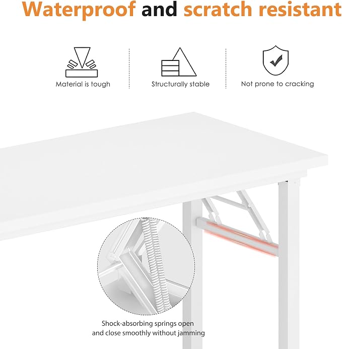 SogesHome Small Foldable Desk for Home Office, 39 Inch Compact Computer Table with Adjustable Leg Pads, No Assembly Needed Folding Writing Conference Desk Gaming Table for Small Spaces, White
