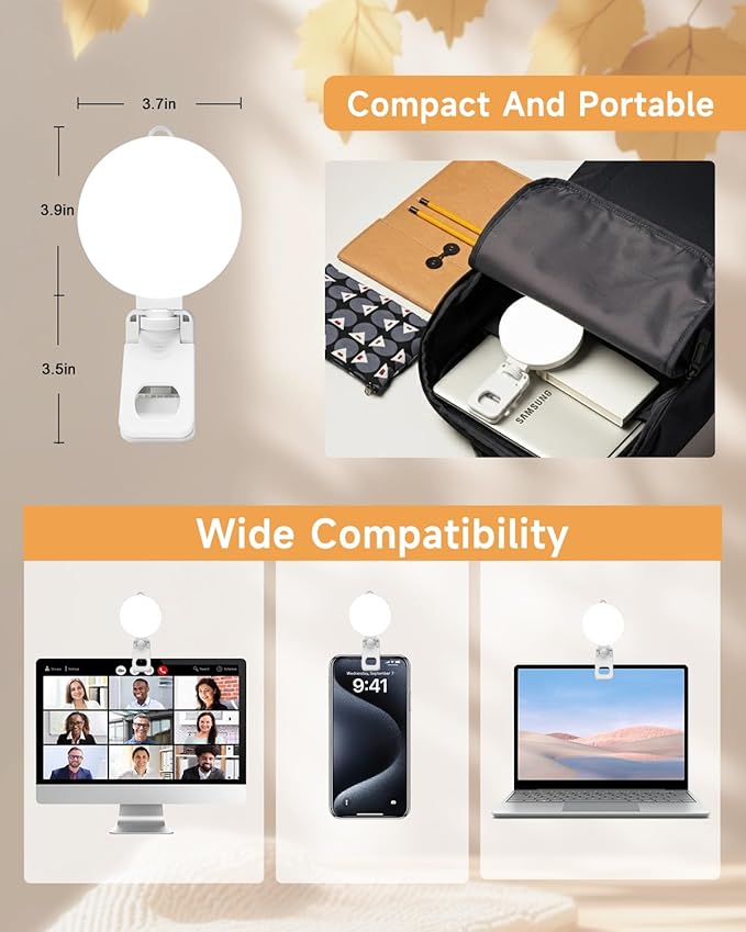 Ring Light for Computer Monitor, 3 Color Modes & 10 Brightness Levels USB Clip on Ring Light for Laptop & Phone, Video Conference Lighting for Zoom Meeting, Working, Live Streaming, Selfie Makeup
