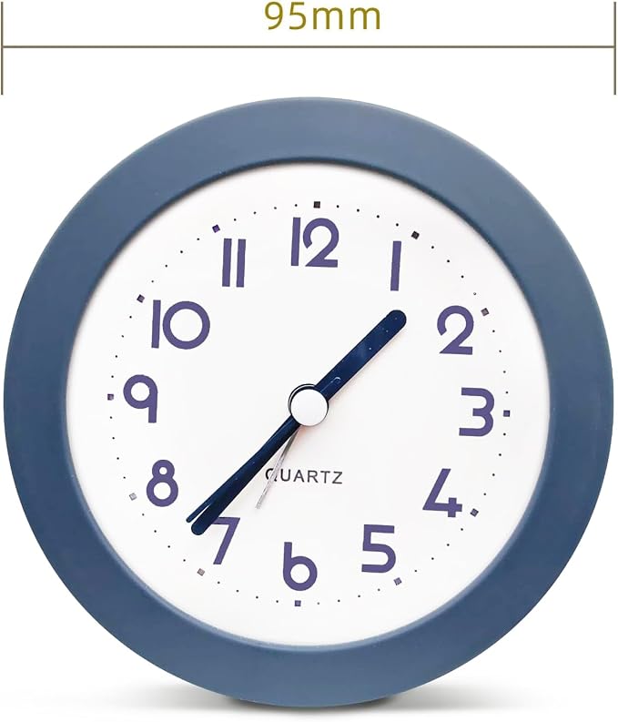 Alarm Clock with Backlight, 4.5 Inches Cute Analog Round Digital Quartz Clock, Non Ticking, Battery Operated ,Frosted Texture, Simply Design for Living Room, Bedroom ,Bedside, Desk Decorative (Blue)