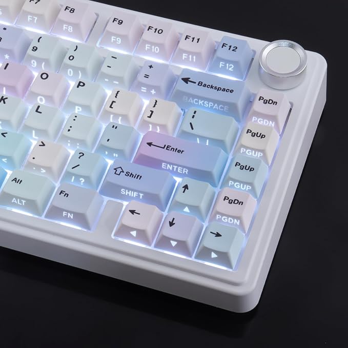 Sunzit Dreamy Purple Keycaps,132 Keys PBT Custom Side Print Keycaps,Cherry Profile Dye Sub Keycap Set,Cute Shine Through Keyboard Key caps for Mechanical Keyboards