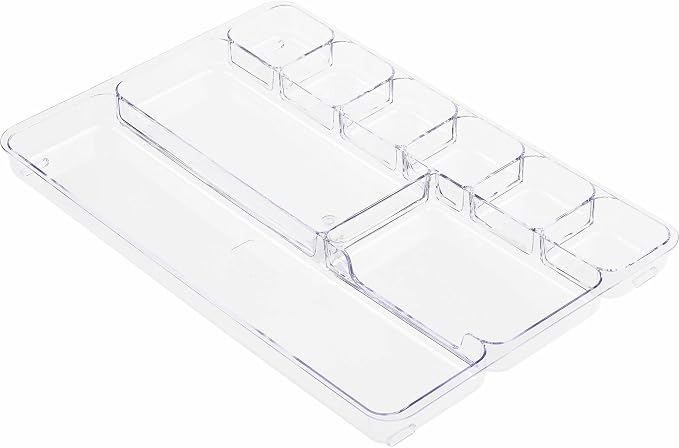 Lorell Drawer Tray Organizer, 9-Compartments, 9.38" x 14" x 1.25", Plastic, Clear