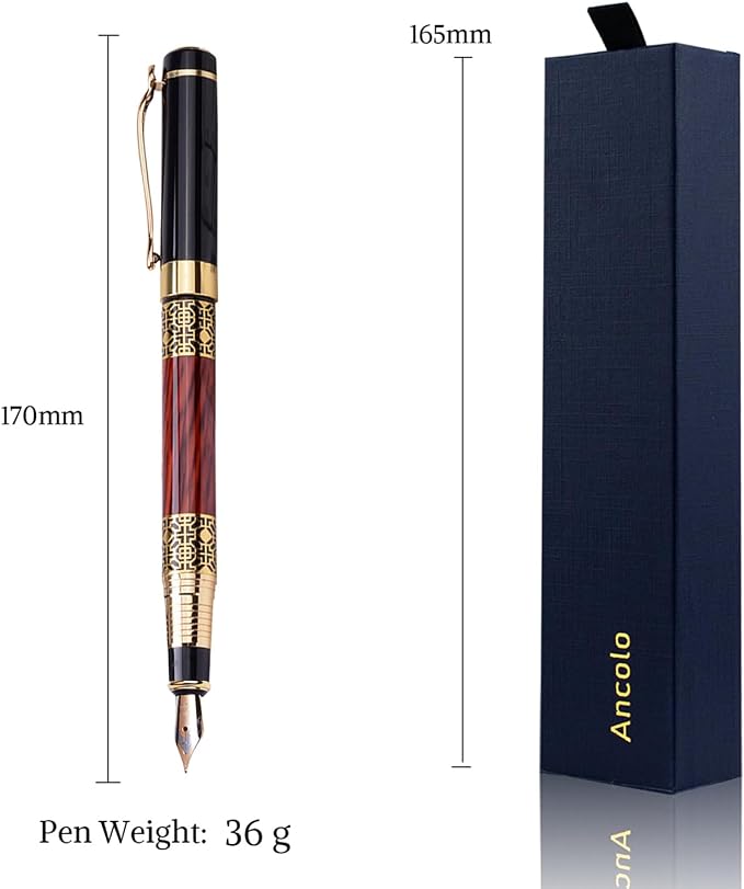 Ancolo Personalized Fountain Pens-Medium Point Nib- 5 Pcs a Set with Gift Pen Box Nice Souvenir Gift, Engraved with Your Name/Message/Phone number on the Pens Perfect for Men Women