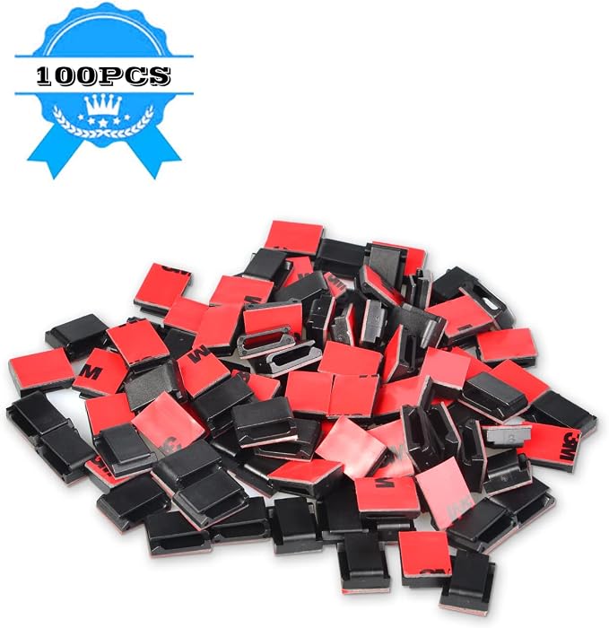 100 Pcs Cable Tidy Management Self Adhesive Flat Cable Clips for Led Light Strip and Flat Ethernet Cable Black | For LED strip and flat Ethernet cable, cable management, easy to install