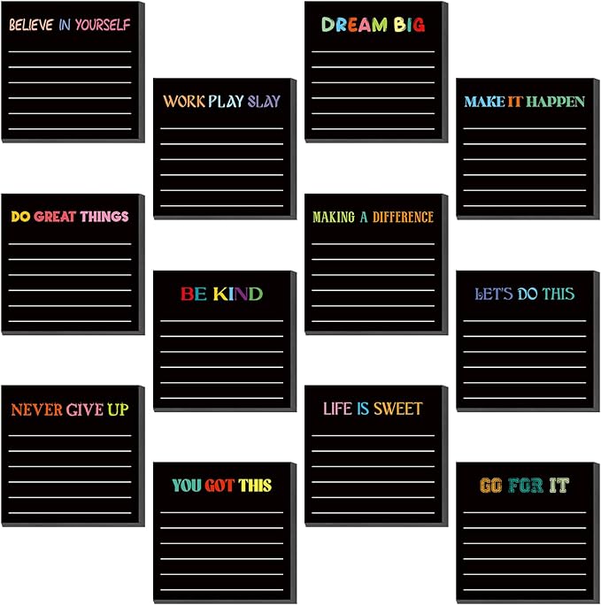 Yinder 24 Pcs Inspirational Sticky Notes Thank You Gift Motivational Sticky Note Pad Employee Appreciation Gift Bulk for Staff Coworker Teacher Nurse Office Groups 3 x 3'' (Inspirational,Black)